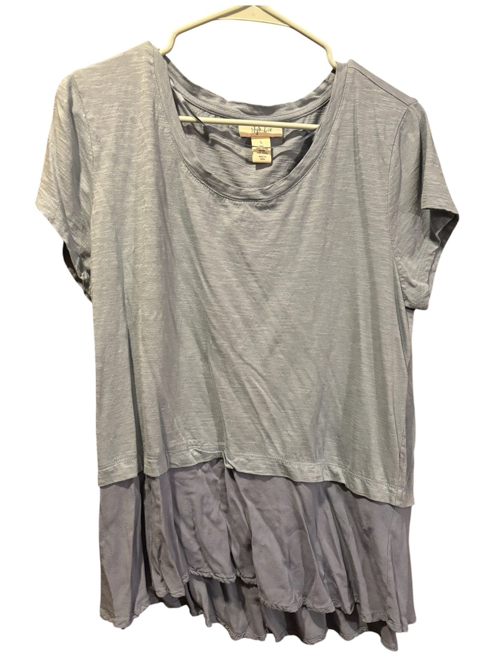Style & co blue mixed media knit tee large